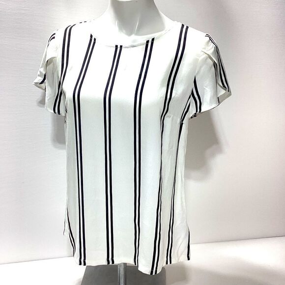 Gap Striped Blouse Rayon Button Back Short Sleeve Black White S NWT - Picture 1 of 12